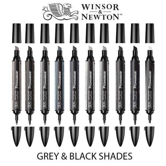 Winsor & Newton Twin Tip Promarker Alcohol Marker Pens grey and Black  Colours 