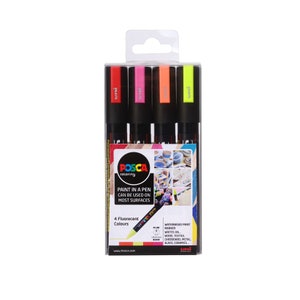 Marqueurs peinture Uni POSCA PC-5 M, lot de 4 couleurs fluorescentes