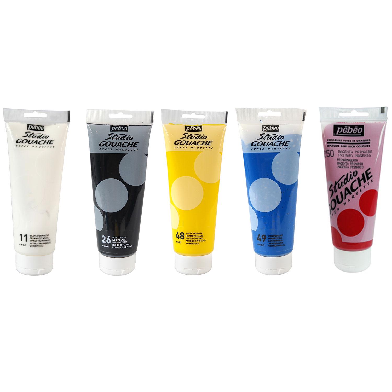 Pebeo Studio Gouache Primärset – 5 X 100 Ml, Hochpigmentiert, Deckend, Für Künstler & Studenten