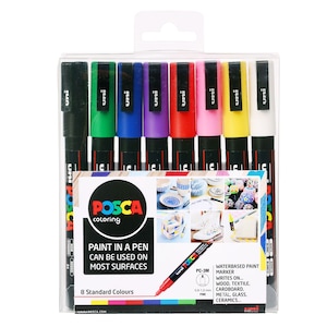 Uni POSCA Paint Markers PC-3M Fine Nib Sets of 8 (Assorted Colours)