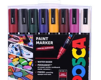 Uni POSCA PC-5M Bullet Tip Paint Marker Set of 8 Deep Colours