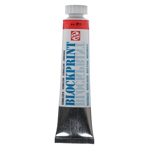 May include: A tube of red water-based block printing paint. The tube is labeled "Blockprint" and "Vermiljoen - Vermilion - Zinnober" and has the number "311" on it.