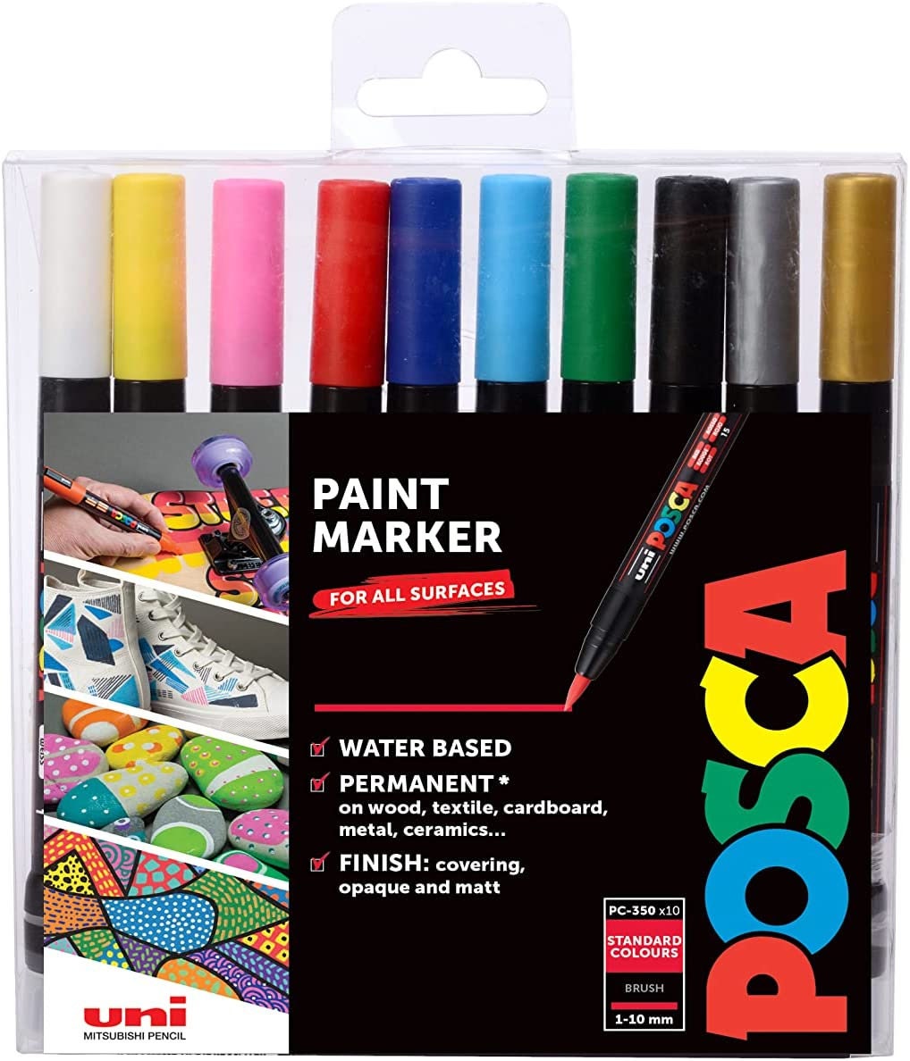 Posca Paint Marker Pen Set Brush Tip | Pack of 10