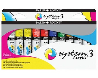 Set introduttivo di colori acrilici Daler Rowney System 3, 10 flaconi da 22 ml.