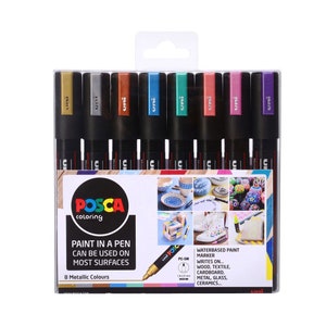 Marqueurs peinture Uni POSCA PC-5 M, lot de 8 couleurs métalliques