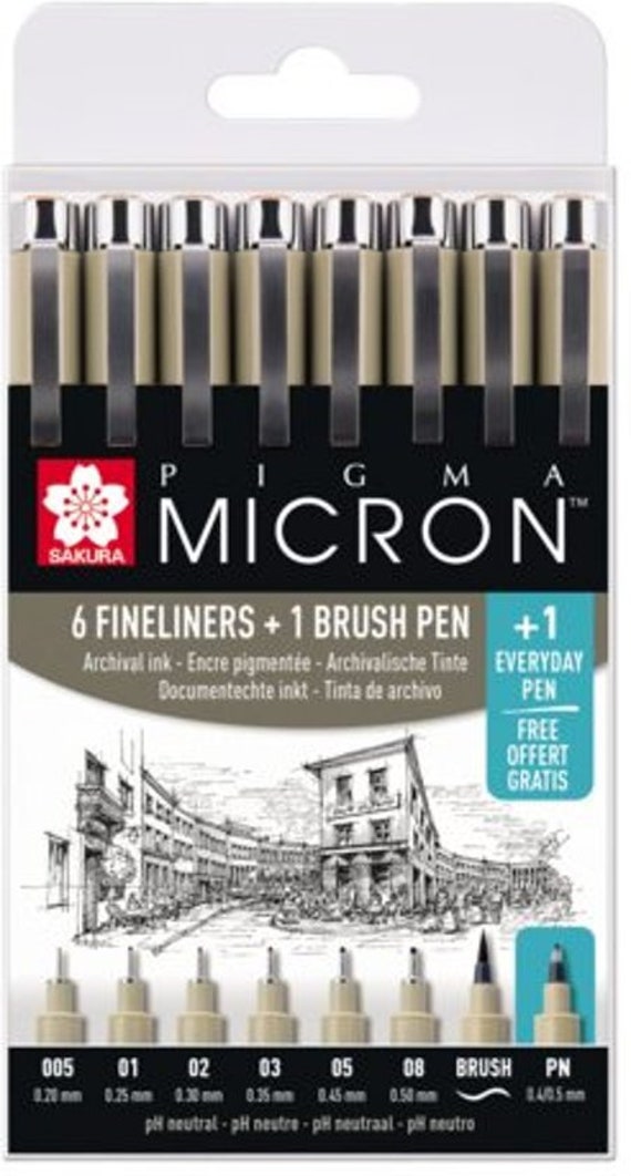 Ban Mechanisch servet Sakura Pigma Micron Set of 6 Fineliner Pens & 1 Brush Pen With - Etsy
