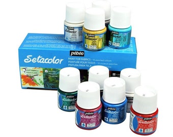 Pebeo SETACOLOR GLITTER Permanent Fabric Paint Assorted Colour Set 10 x 45ml