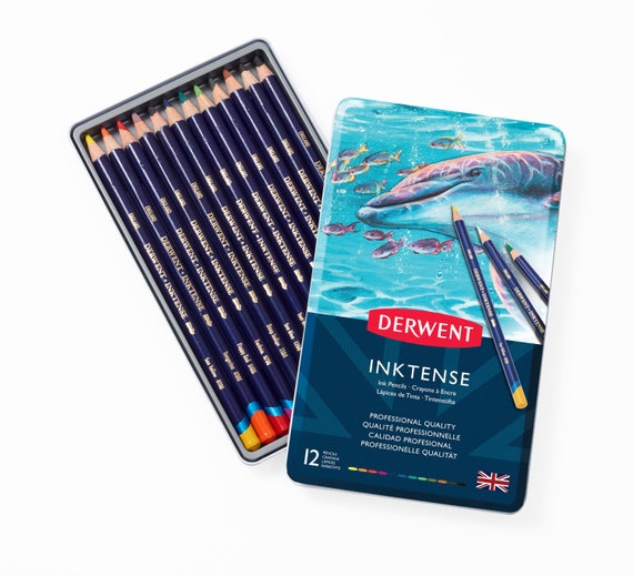 Derwent Inktense Water-Soluble Blocks Tin of 24 Assorted Colours