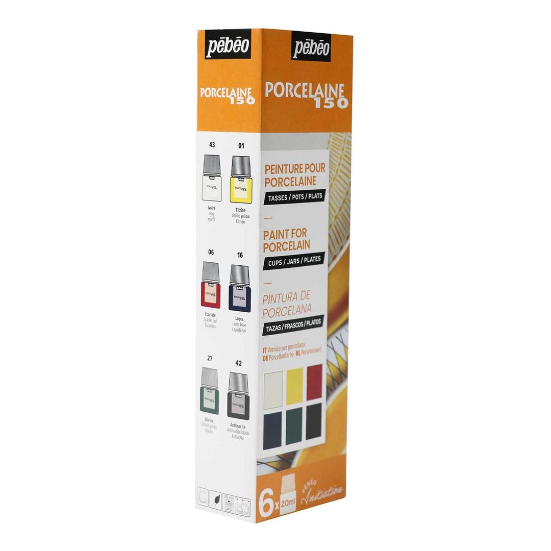 Pébéo Set Principianti Porcelaine 150 - Pittura Su Porcellana - 6 Colori Brillanti Da 20ml (Avorio, Citrino, Scarlatto, Lapislazzuli, Olivina, Antracite)