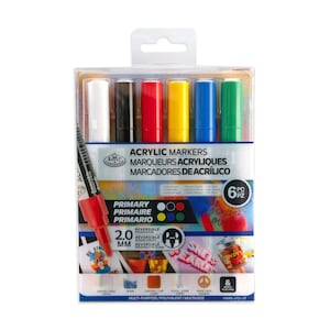 Juego de 6 rotuladores de pintura acrílica con punta reversible de 2 mm de Royal & Langnickel