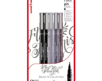 Uni-Ball Pin Flow & Flourish Artist Brush Pen Set of 5