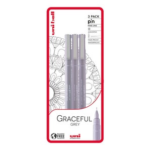 Ensemble de 3 stylos à dessin Uni-Ball Pin Gracieux gris