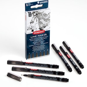 Derwent Line Maker Pen Sets of 6 in Assorted Colour or Black