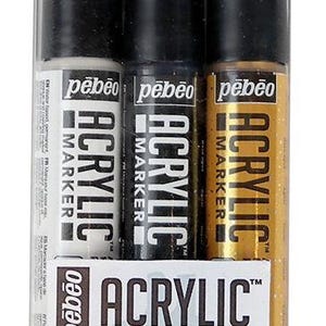 Pebeo Acrylic Paint Marker 1.2mm Black, White & Gold Set of 3