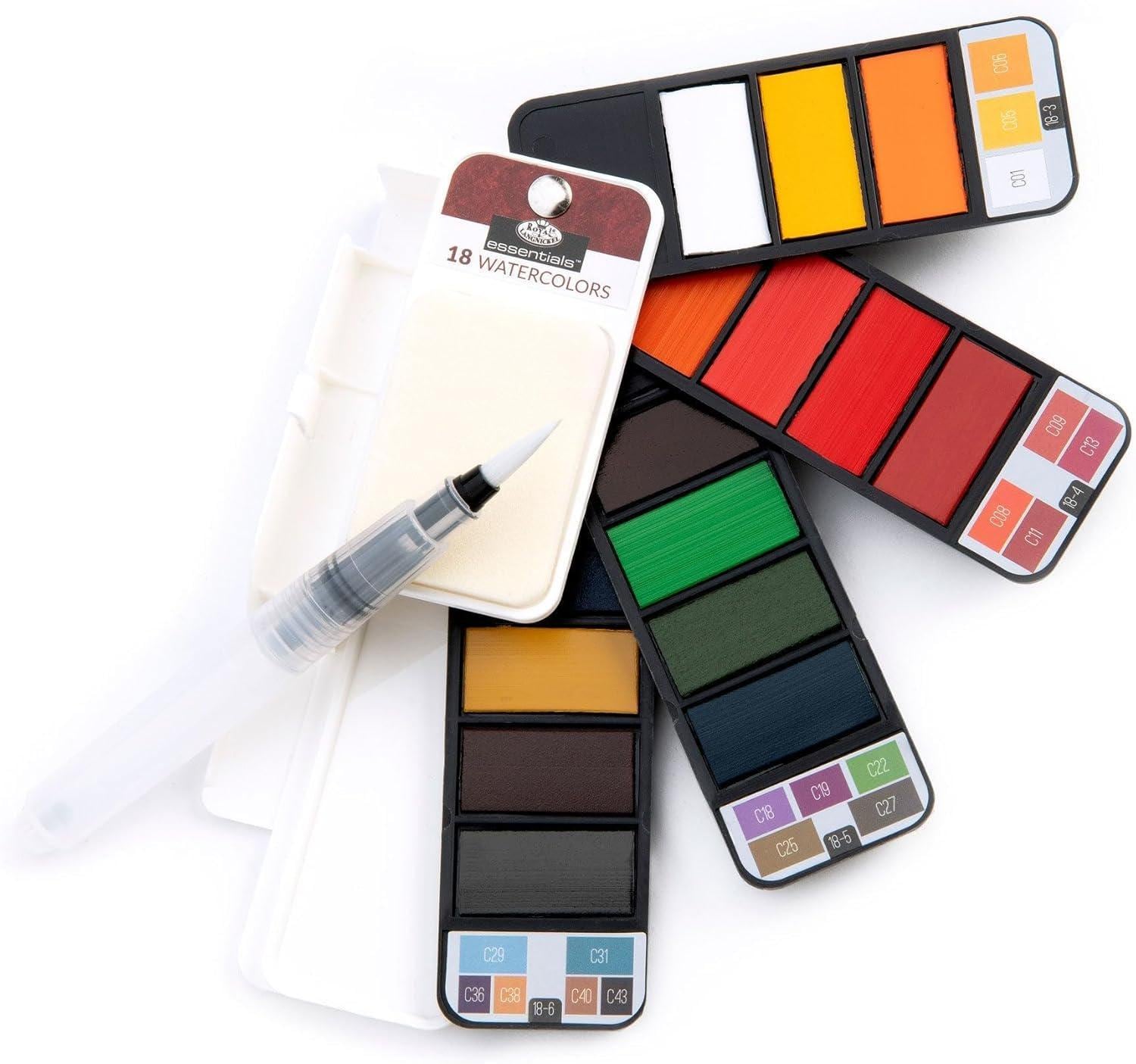 Royal & Langnickel FlipKit – Kit Aquarelle Voyage 19 Pièces – 18 Couleurs Et Stylo Aqua-Flo