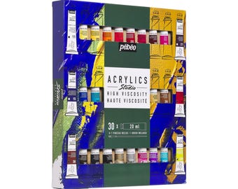 Pebeo Studio Acrylic Paint + 1 Brush Set 30 x 20ml