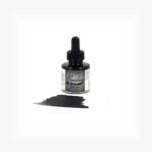 May include: A small bottle of Dr. Ph. Martin's Bombay Black India ink. The bottle is clear glass with a black dropper cap. The label is black and white with the text "Dr. Ph. Martin's, Bombay Black India Ink".