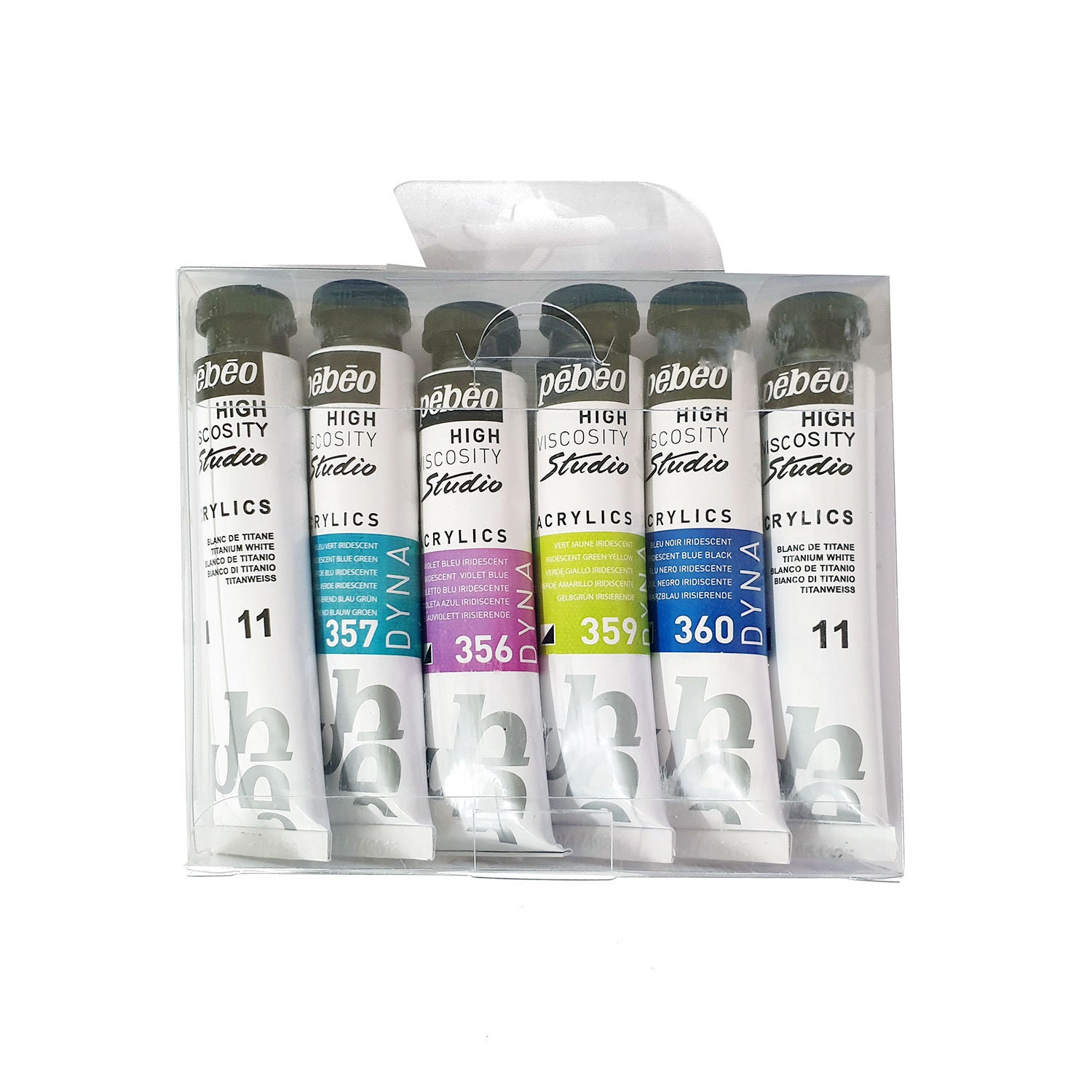 Pébéo Studio Acrylics Dyna Set – 6 Acrylfarben Mit Irisierendem Effekt, Je 20 Ml, Perlmutt-Glanz