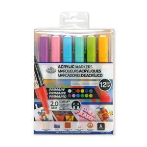 Royal & Langnickel 2 mm acrylmarkers met omkeerbare punt, basisset, 12 kleuren