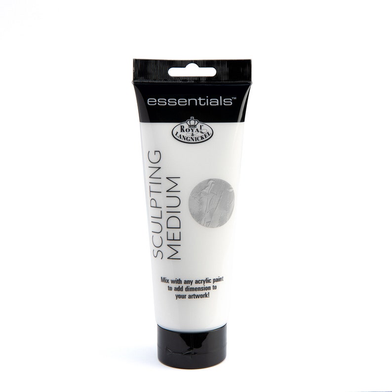 May include: A white tube of Royal Langnickel essentials sculpting medium. The tube has a black cap and a black label with the text "essentials" and "SCULPTING MEDIUM". The label also includes the Royal Langnickel logo.