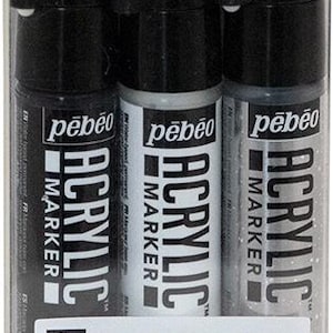 Pebeo acrylverfstift 1,2 mm zwart, wit en zilver Set van 3 inch