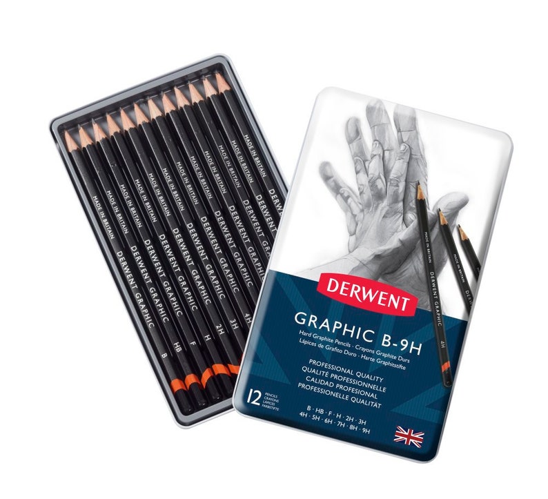 Derwent Professional Graphic Pencils 12 Tins in Soft, Medium or