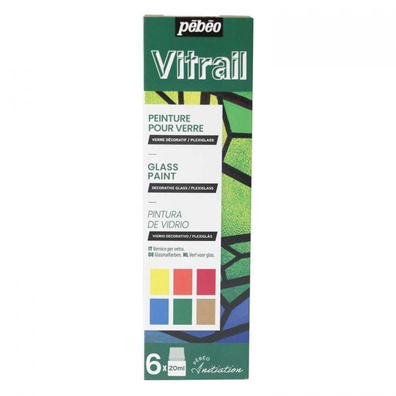 Kit de iniciación a la pintura sobre vidrio Pebeo Vitrail, 6 x 20 ml imagen 1