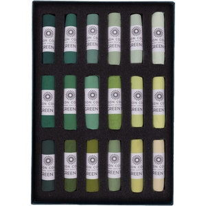 Unison Colour Hand-Made Artist Soft Pastels, GREEN Tones (Single Pastels)