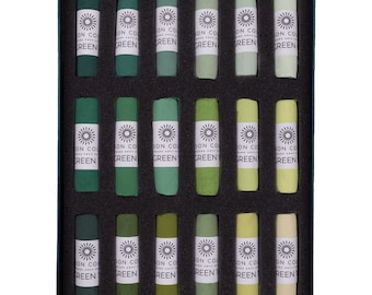 Unison Colour Hand-Made Artist Soft Pastels, GREEN Tones (Single Pastels)