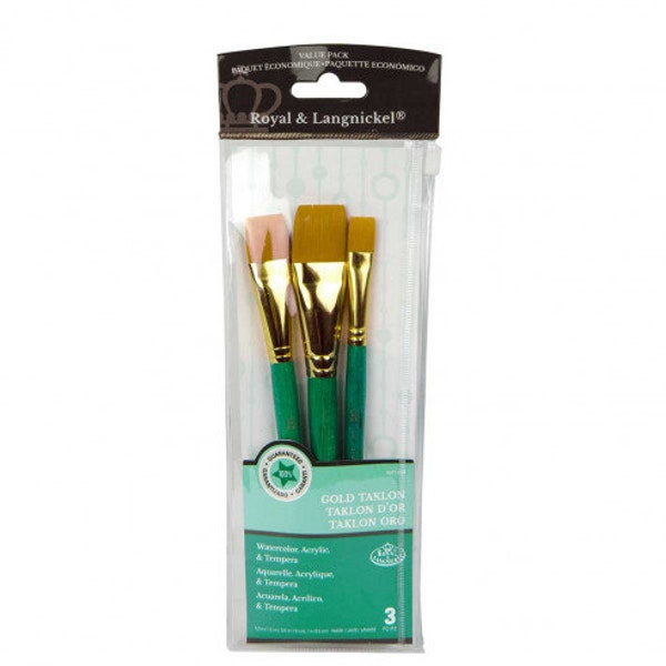 Royal & Langnickel RSET-9185 Gold Taklon Glaze Wash Paint Brush Set of 3