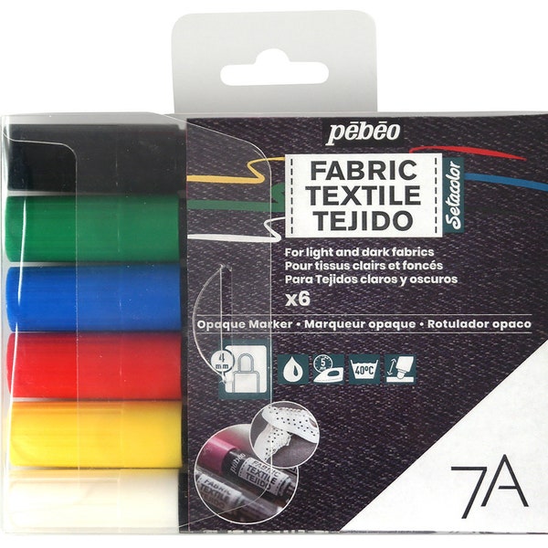 Pebeo 7A Opaque Permanent Fabric Paint Marker Set of 6 Colours