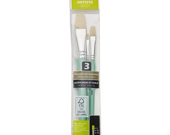 Pebeo Acrylic & Oil White Bristle Flat Paint Brush Set 3pc