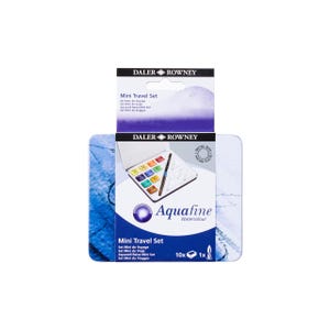 Ensemble de 10 couleurs de peinture aquarelle Aquafine Pocket Mini Daler Rowney et pinceau de voyage