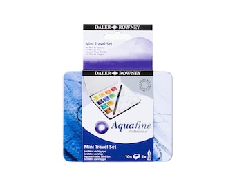 Daler Rowney Aquafine Pocket Mini Watercolour Paint Set of 10 Colours & Travel Brush