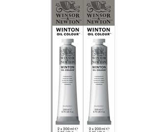May include: Two tubes of Winsor & Newton Winton Oil Colour in Titanium White. Each tube contains 200 ml or 6.75 US fl oz of paint. The packaging features the Winsor & Newton logo and product information.