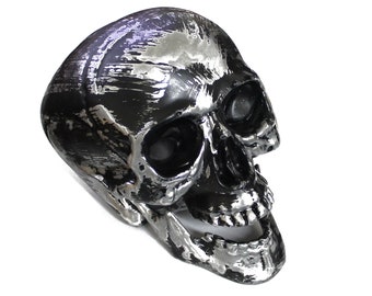 Plastic Black & Silver Human Skull for Art, Craft, Performance or Decoration