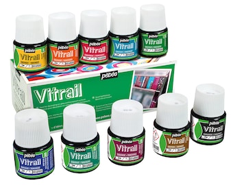 Pintura para vidrio Pebeo VITRAIL, colores surtidos, caja de 10 x 45 ml
