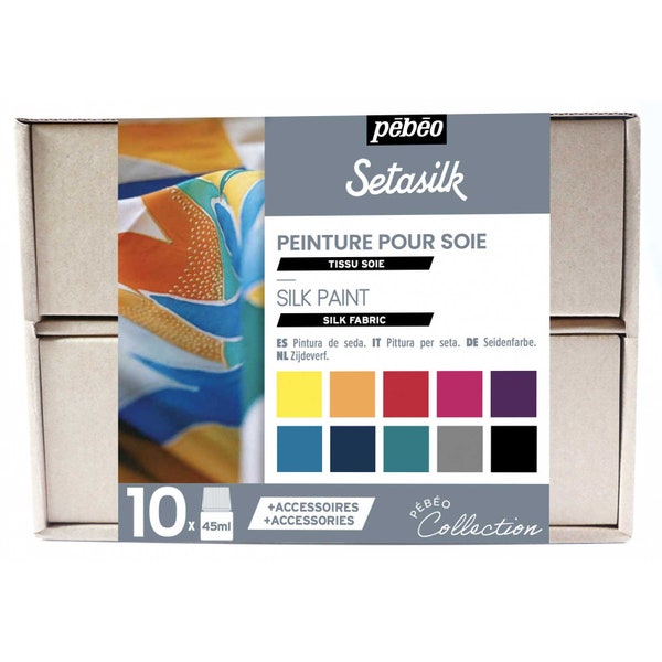 Set de peinture sur soie Pebeo Setasilk, 10 x 45 ml et accessoires