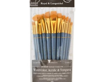 Royal & Langnickel Medium Gold Taklon Paint Brushes Set of 12 RSET-9307