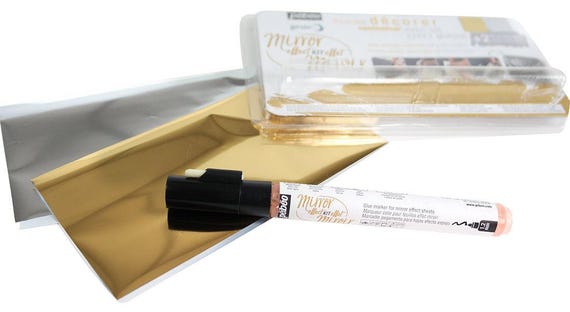 Pebeo Gedeo Mirror Effect Gilding Set with Precision Glue Marker Pen, Silver & Gold Sheets