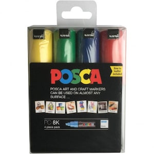 Uni POSCA PC-8K Set of 4 x 8mm Markers (Yellow, Green, Blue, Red)