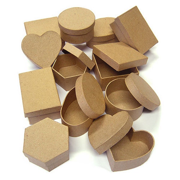 Plain Assorted Shape Paper Mache Boxes Pack of 12