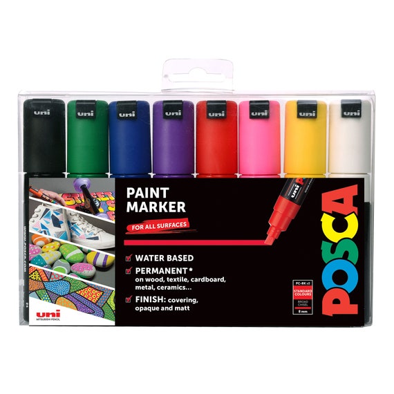 Uni POSCA PC-8K Chisel Tip Paint Marker Set of 8 Standard Colours 