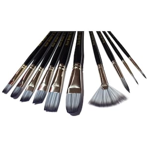 Major Brushes Silvertone Synthetic Artist Brushes Set of 10