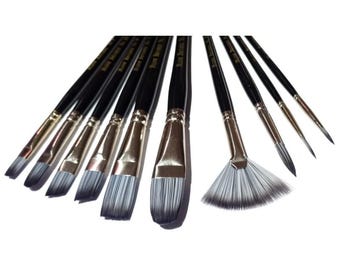 Major Brushes Silvertone Synthetic Artist Brushes Set of 10