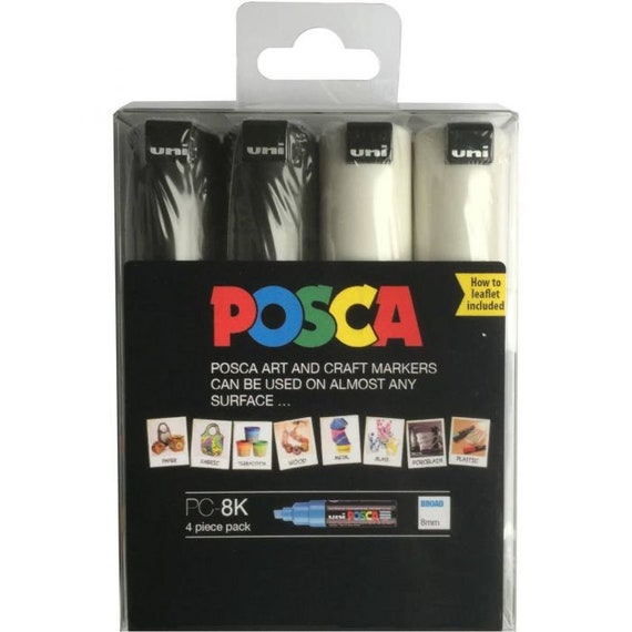 Uni POSCA PC-8K Acrylic Paint Markers Black & White Colour 8mm Set of 4 