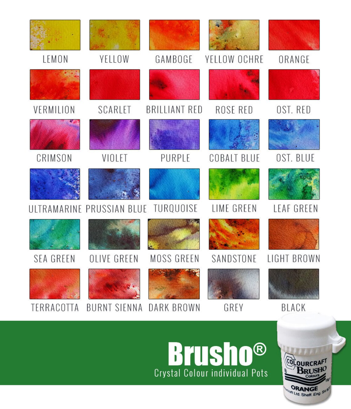 Colourcraft Brusho Crystal Colour Pigment Powder 15g Pots Etsy