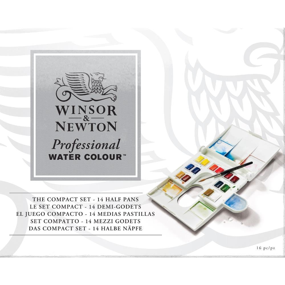 Winsor & Newton Cotman Watercolors - Compact Set, Assorted Colors, Set of  14, Half Pans