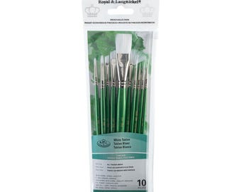 Royal & Langnickel RSET-9546 White Taklon Paint Brush Value Pack 10pc