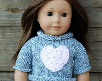 18 inch Doll Sweater, Valentine Doll Sweater, Sweater with Heart, 18 inch Doll Clothes, 18 inch Doll Outfit, Girl Doll Top, 18 inch Doll Top